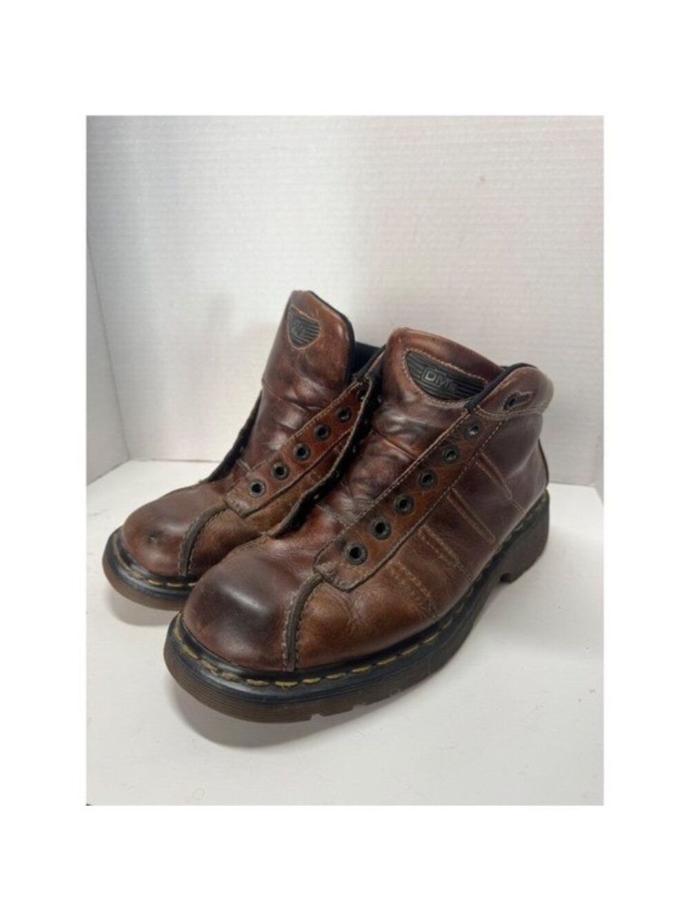 Vintage Dr. Martens 9763 DMS Brown Leather Boots Made in England Mens 9